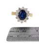 Blue Sapphire and Diamond Halo Ring in Yellow Ring